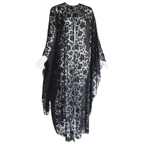 Nina Ricci Couture Black Floral DevorÃ©  Silk Kimono Sleeve Caftan  Dress