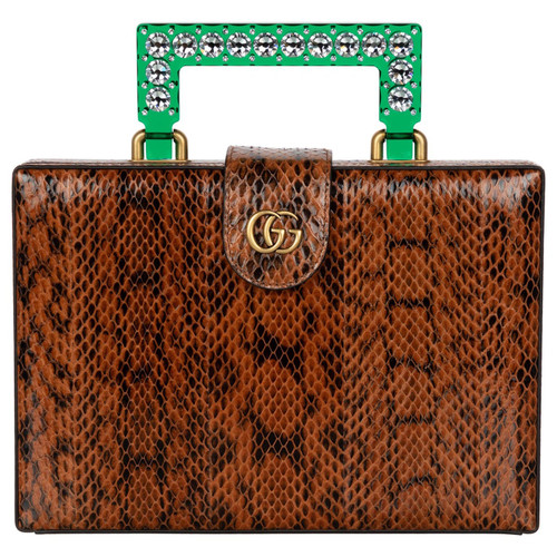 Gucci Broadway Snakeskin Green Lucite Crystal Top Handel Bag, 2018