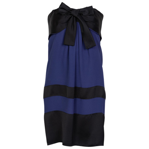 Chanel Blue & Black Silk Strapless Bow Dress Runway, 1990