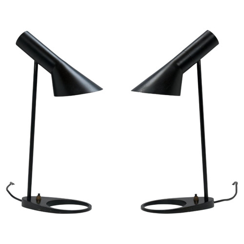 Early Pair of Black Arne Jacobsen AJ Visor Table Lamps by Louis Poulsen