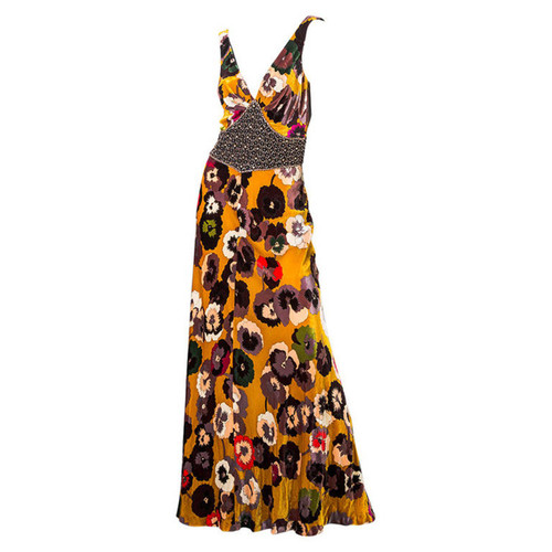 Missoni Silk velvet Pansy Print Crystal Waist Embellishment Dress 1930s Style