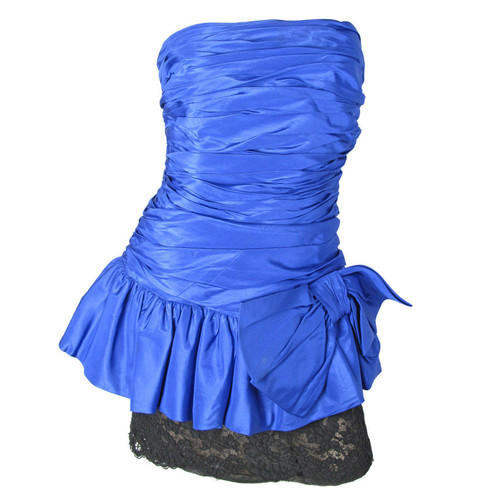 Oscar de la Renta blue taffeta and black lace strapless dress