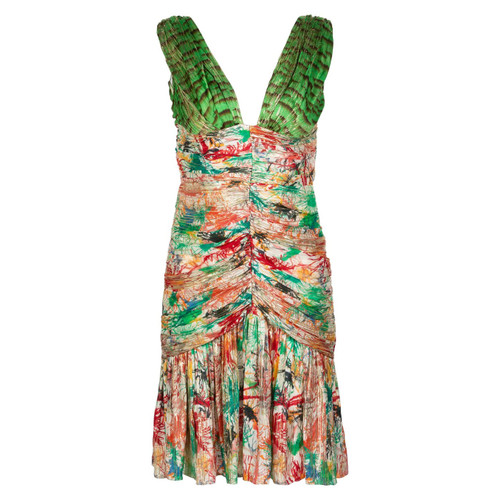 Zac Posen Splash Paint Multicolored Print Silk LamÃ¨ Cutout Back Dress, 2006