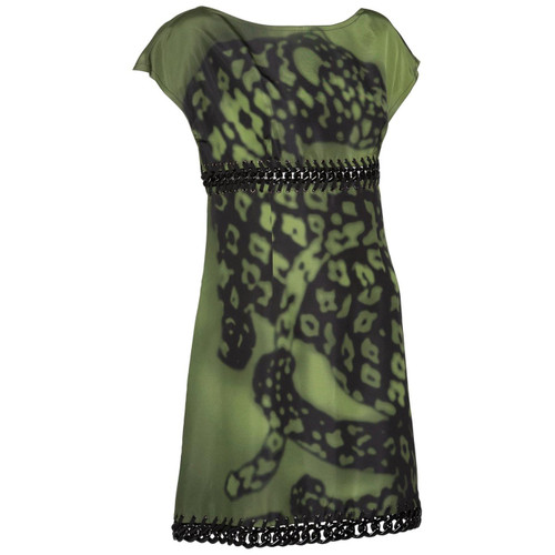 Prada Green Black Chain Inset Printed Shift Dress, Resort 2009