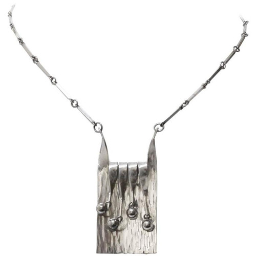 Scandinavian Modern silver necklace and pendant by Eksjo Studio.