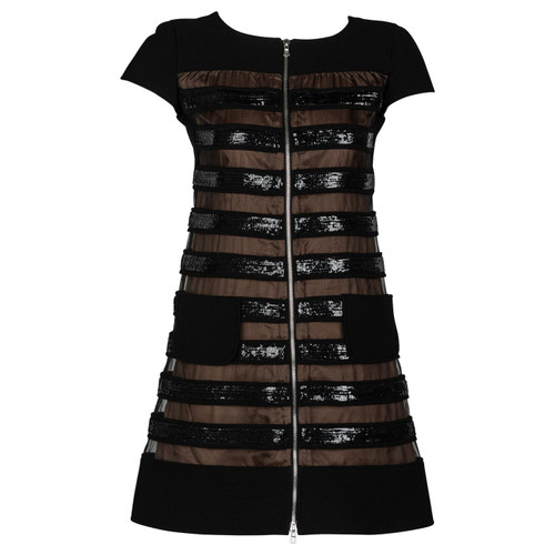 CourrÃ¨ges Black Wool & Chiffon Sequin Zip Mod Mini Dress
