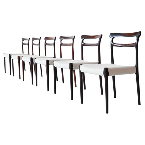 Set of Six Scandinavian Dining Chairs Rosewood, Denmark, 1960