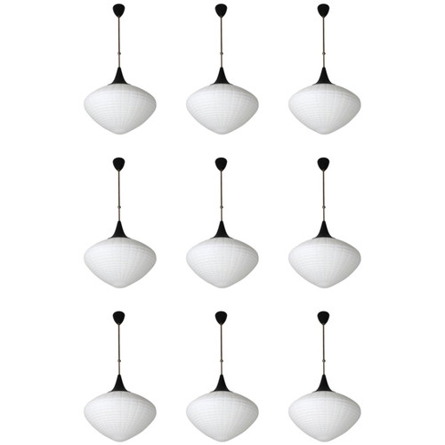 Large Midcentury Pendants, Structured Opaline Glass, Europe, 1960s