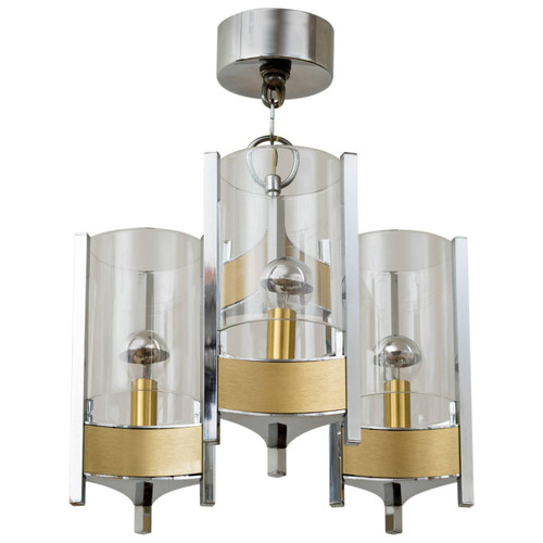 Sciolari Brushed Brass and Chrome Hurricane Glass Chandelier