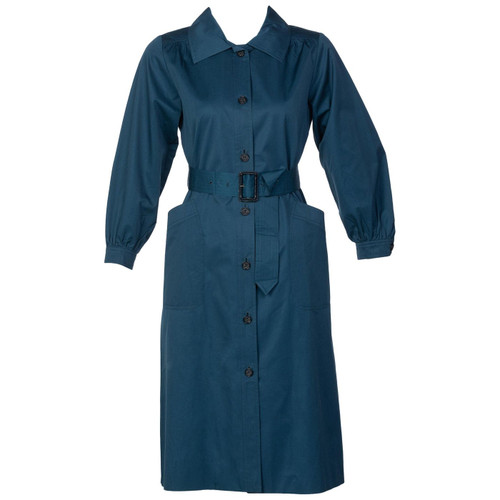 Yves Saint Laurent French Blue Belted Cotton Trench Coat YSL, 1970s