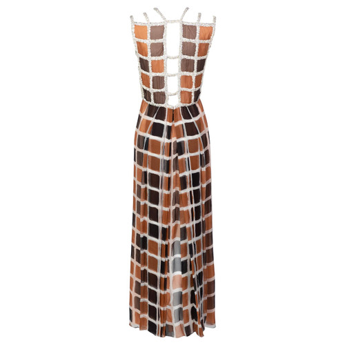 James Galanos Couture Chiffon Dress with Sequins Lattice Straps, 1980s
