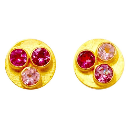 Multi-Color Tourmaline 22 Karat Gold Round Push Earrings