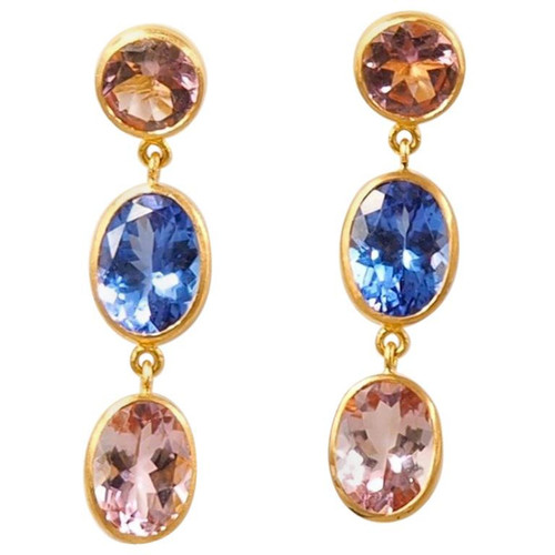 Scrives Tanzanite Pink Tourmaline 22 karat Gold Earrings