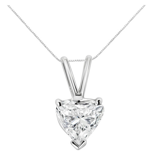 14K White Gold 3/8 Cttw Heart Shaped Solitaire Diamond Pendant Necklace