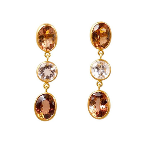 Scrives Orange Peach Tourmaline Morganite 22 karat Gold Earrings