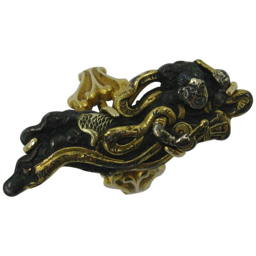 Rare Japan Shakudo Ring Woman Musician 14 Karat Gold Antique Victorian, 1870