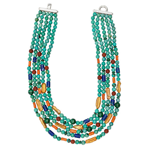 Turquoise Lapis Lazuli Pearl Coral Malachite Carnelian Beaded Crafted Necklace