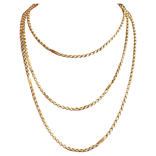 Antique Victorian Longuard Chain Necklace, Muff Chain, Gold Plated, Fancy Link