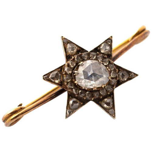 Antique Rose Cut Diamond Star Brooch