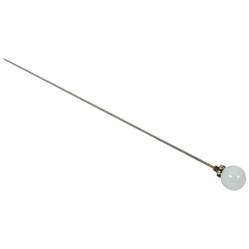 Extra Long Victorian Aesthetic Milk Glass Globe Hat Pin with Crystals, 1900s