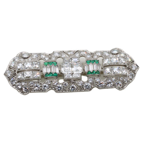 7.00 Carat Old Miner, French Cut & Square Emerald Art Deco Platinum Pin