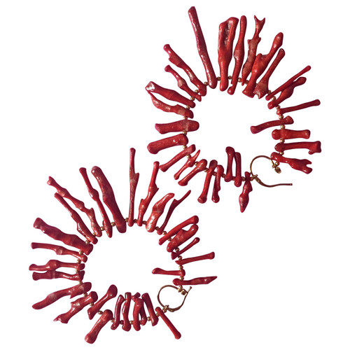 Coral Branch Fringe Coral Earrings 18 Karat Gold