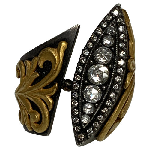 Victorian Era Oxidized Silver and 18 Karat Gold Handcrafted Statement Ring