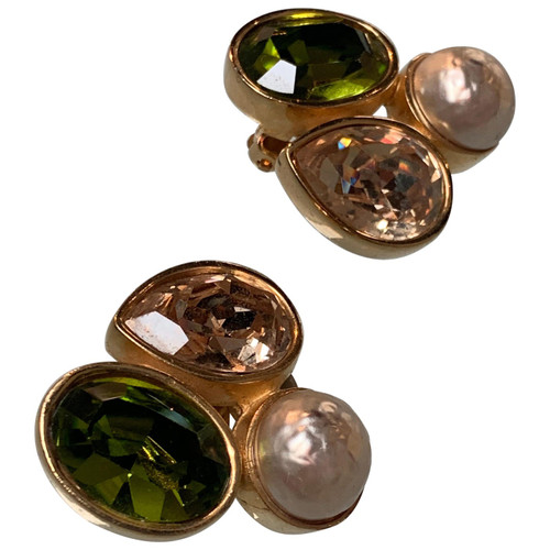 1980s Ciner Cluster Clip-On Earrings W/ Faux Citrine Pearl & Topaz