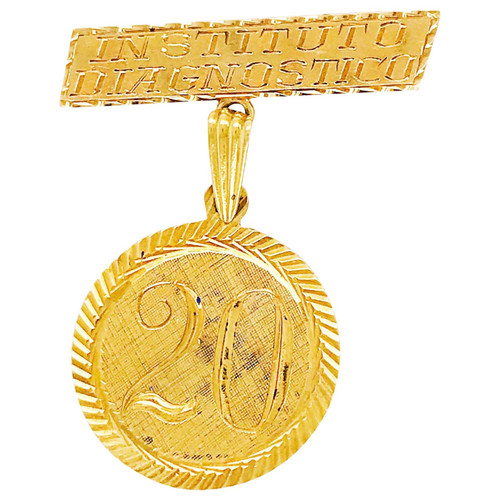 Gold Institudo Diagnostico Pin with 18 Karat Gold 20 Year Coin Collectors Brooch