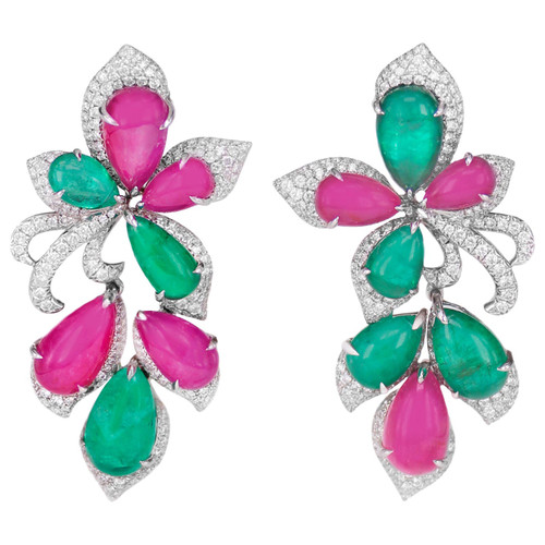 29 Carat Ruby and 17 Carat Emerald Chandelier Earring