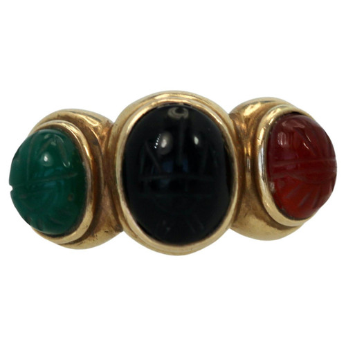Three Stone Scarab Ring 14K
