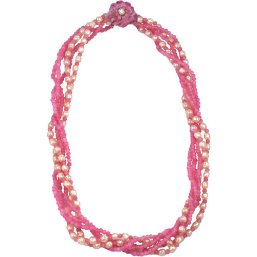 Miriam Haskell Pink and Pearl Torsade Necklace