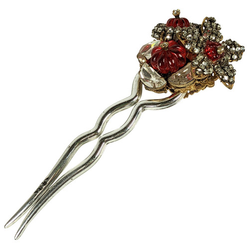 Miriam Haskell  Rare Ruby Melon Bead  Gripoix Glass Haircomb