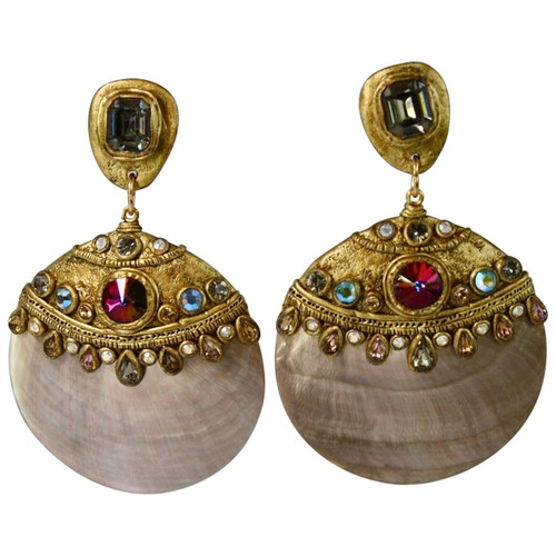 Ella K Jewelry Mother of Pearl, Crystal, and Paper Mache Clip Earrings