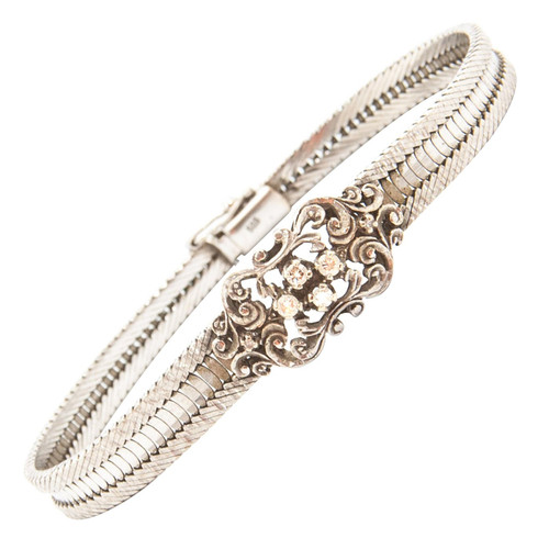 Edwardian Diamonds White Gold Snake Chain Bracelet