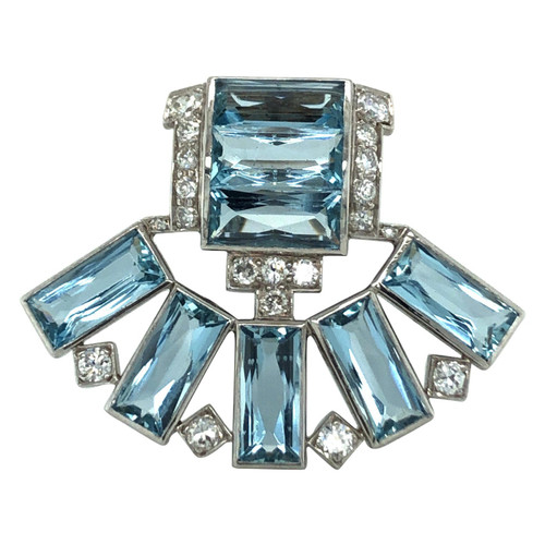 Art DÃ©co Aquamarine Diamond Platinum Clip by Cartier