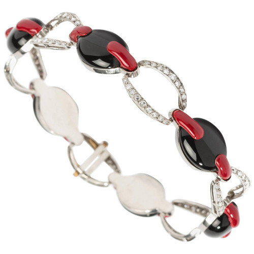 Art Deco Style Platinum Bracelet with Diamonds and Onyx