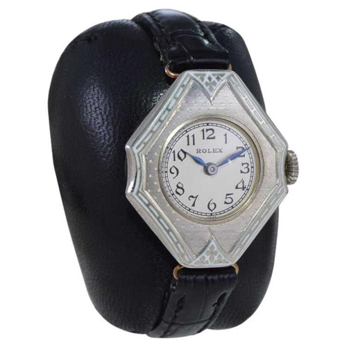 Rolex Sterling Silver and Enamel Art Deco Watch from Mid Teens