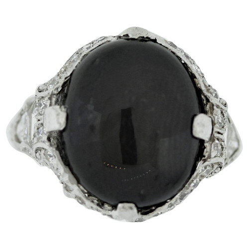 Art Deco Antique Star-Diopside Diamond Platinum Ring