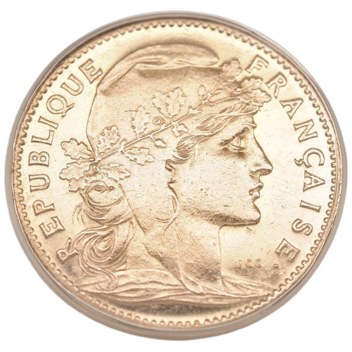 France Gold 20 Francs 1907 Coin 14 Karat Yellow Gold Ring