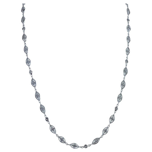 Round Brilliant Diamond 18 Karat White Gold Vintage Link Necklace