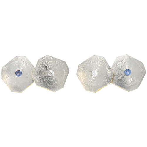 Art Deco Diamond Sapphire Platinum-Topped 14 Karat Gold  Octagonal Cufflinks