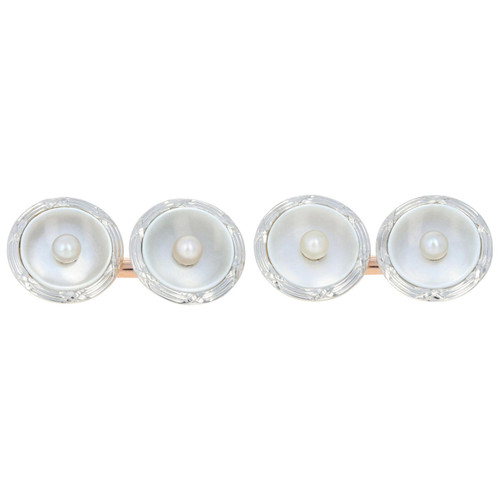 Platinum & Yellow Gold Mother of Pearl & Cultured Pearl Art Deco Cufflinks 18k