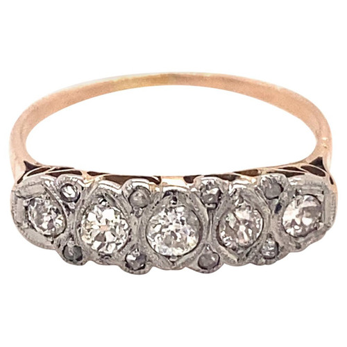 Original Art Deco 13 Diamonds Platinum 18k Yellow Gold Ring