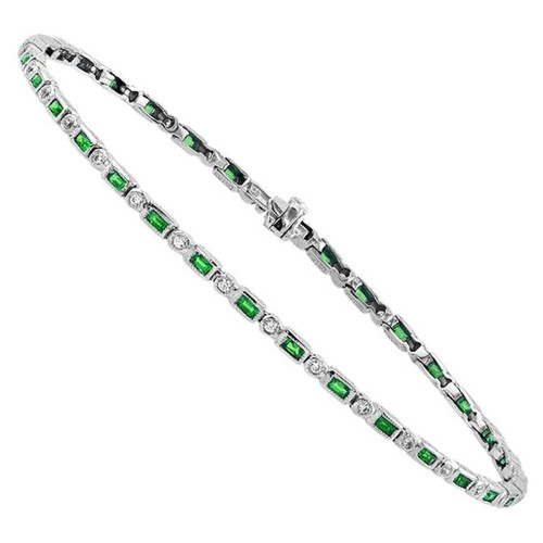 AimÃ©e Alternate Baguette Emerald with Round Diamond Bracelet in 18K White Gold
