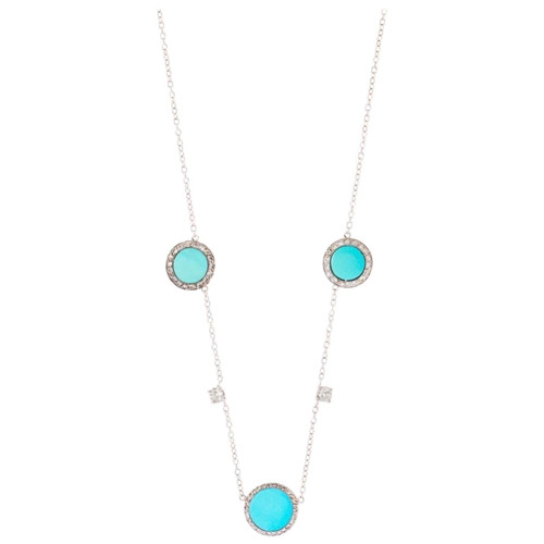 Turquoise & Old Cut Diamond Platinum Gold Necklace