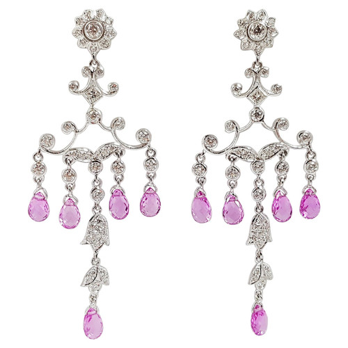 Pink Sapphire with Diamond Earrings Set in 18 Karat White Gold Settings