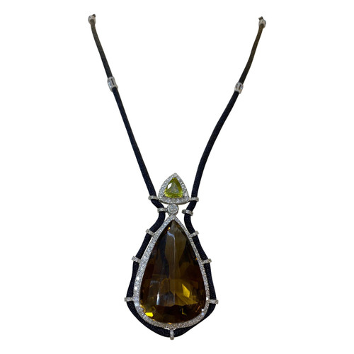 105.61 Carat Smoky Quartz, Peridot and Diamond Pendant Necklace