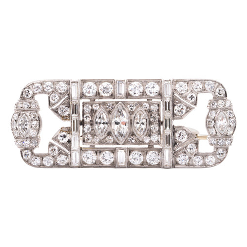 Art Deco Diamond Brooch in Platinum, Circa 1930's