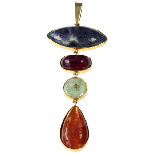 Tanzanite Tourmaline Jade Opal Gold Pendant
